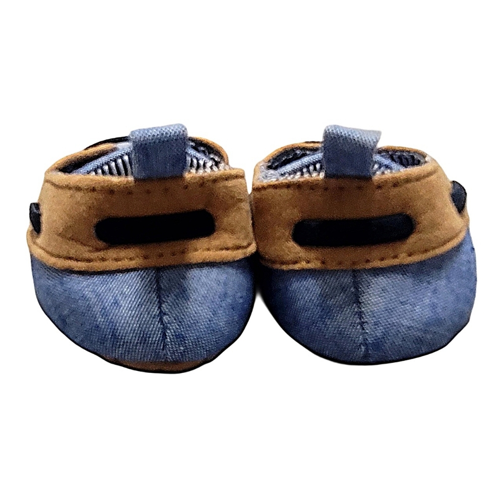 Target Brown & Blue Baby Boy Boat Crib Shoes w Faux Laces  sz 3-6 Months - Picture 5 of 8